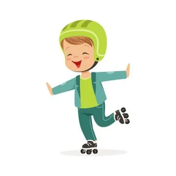 Roller skating boy, kid in rollerblades colorful character vector Illustration Stock Illustration