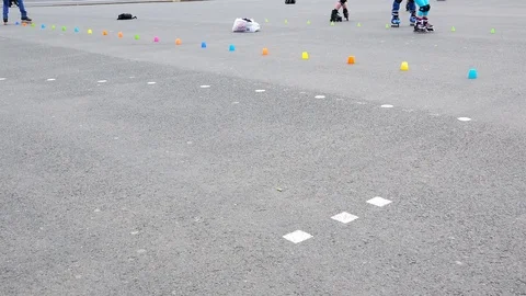 Roller skating with obstacles Stock Footage 72478823