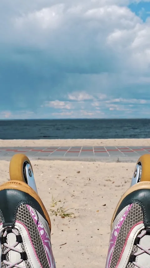 Roller skating outdoors. rollerblading outdoors. Close-up. roller skater legs Stock Footage 320776113