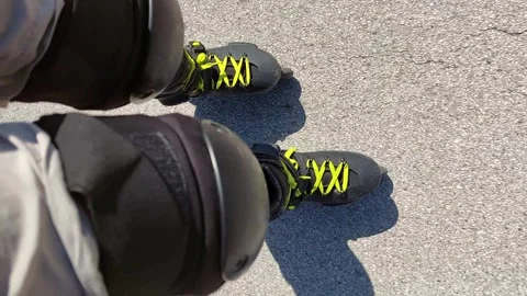 Roller skating pov asphalt park 4k top-down view raw sound Stock Footage 345514787