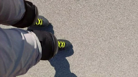Roller skating pov asphalt park 4k top-down view raw sound Stock Footage 345514826