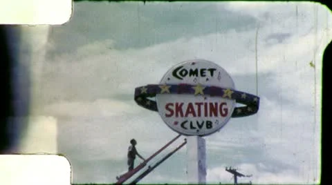 Roller SKATING RINK Sign Installation 1960s Vintage Retro Film Home Movie 4909 Stock Footage 12331029