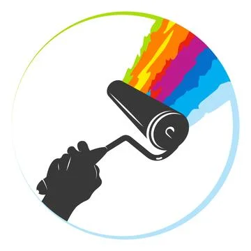 Roller splashes of colored paint in hand symbol Stock Illustration