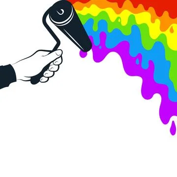 Roller with a trace of colored paint in hand design for painting Stock Illustration