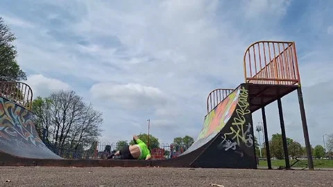 Rollerblade Flip Fail on Half Pipe Stock Footage 308409151