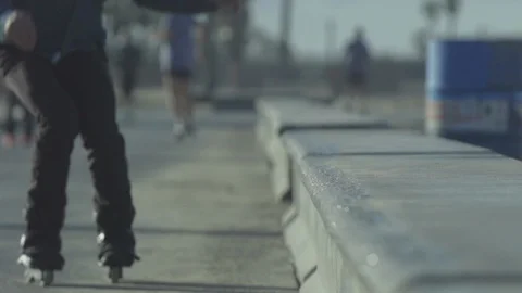 Rollerblade / inline skate grind. Water splash. Stock Footage 128095768