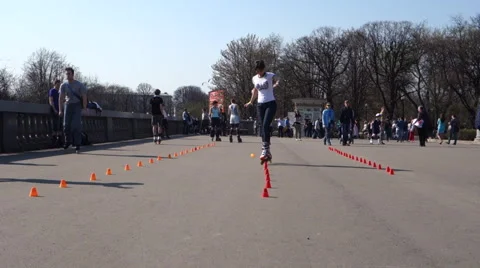 Rollerblade Practice in the Park Stock Footage 44754218