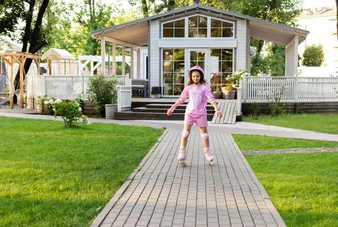 Rollerblading and active kid leisure concept Stock Photos