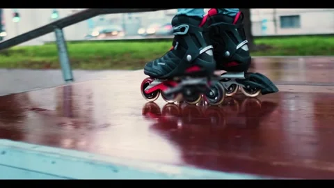 Rollerblading man riding ramp Stock Footage 317742518