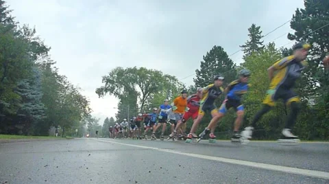 Rollerblading Race 1 Stock Footage 10886656
