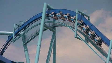 Rollercoaster Climbing Chain Lift and Going Down First Drop Video stock 21976286