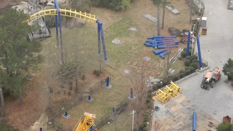 Rollercoaster Construction in Progress at Amusement Park Site Stock Footage 332381686