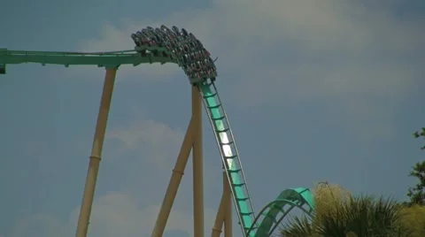 Rollercoaster Going Down First Drop at Seaworld Orlando