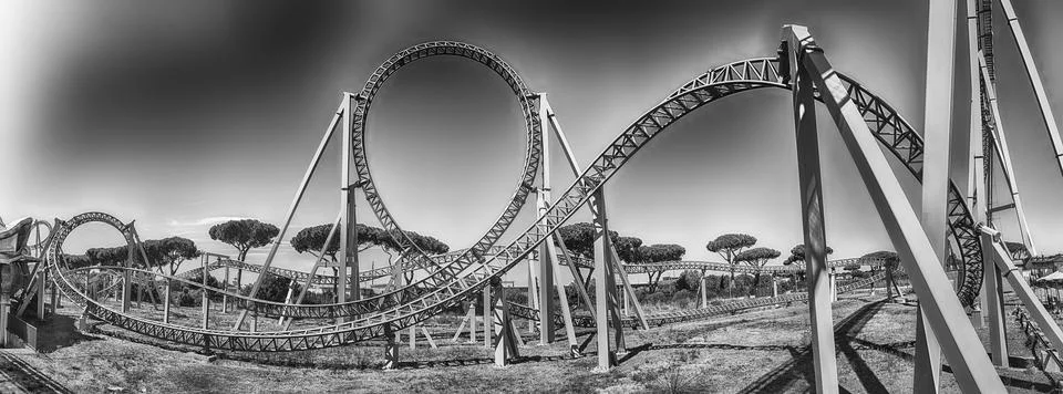 Rollercoaster inside Cinecitta World Amusement Park, Rome, Italy Stock Photos