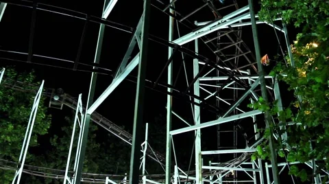 Rollercoaster. The roller coaster ride on a dark afternoon. Stock Footage 53747001