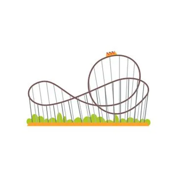 Rollercoaster track with train. Extreme ride attraction. Family amusement park Stock Illustration