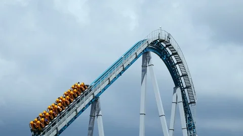 Rollercoaster train going upward and downward Stock Footage 95207068