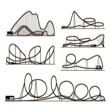 Rollercoaster vector vector black silhouettes isolated on white. Amusement park Stock Illustration