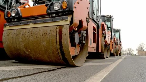 Rollers for rolling asphalt on the road Stock Photos