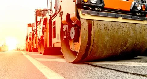 Rollers for rolling asphalt on the road Stock Photos