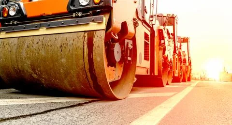 Rollers for rolling asphalt on the road Stock Photos