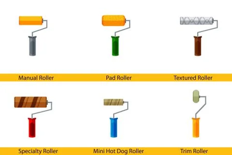 Rollers set with different coatings for repair work, construction, finishing  Stock Illustration
