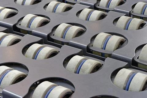 Rollers of the telescopic conveyor Stock Photos