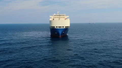Rollers. Trailer vessels. Ro-Ro type vessel. A huge ship for transporting cars. Stock Footage 133650276