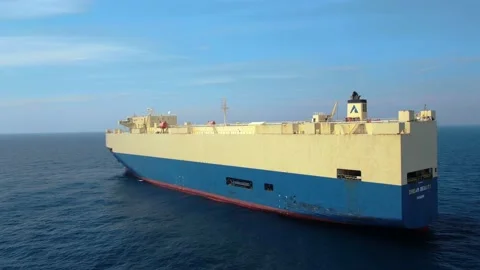 Rollers. Trailer vessels. Ro-Ro type vessel. A huge ship for transporting cars. Stock Footage 133651429