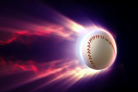 Rolling baseball with fire trail , loopable Stock Footage 562648