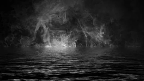 Rolling billows of smoke mist clouds from ice across the bottom light with re Stock Illustration