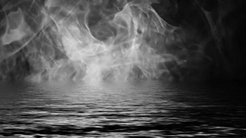 Rolling billows of smoke mist clouds from ice across the bottom light with re Stock Illustration