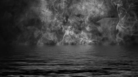 Rolling billows of smoke mist clouds from ice across the bottom light with re Stock Illustration