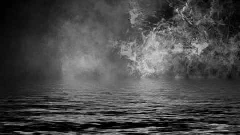 Rolling billows of smoke mist clouds from ice across the bottom light with re Stock Illustration