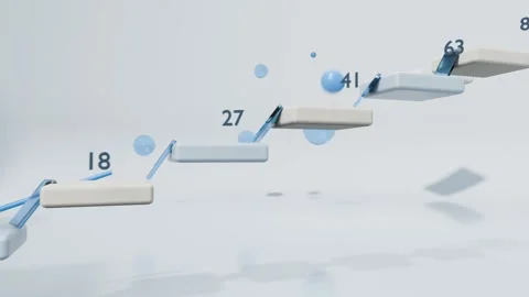 Rolling blue sphere advancing after platforms and ramps align in 3D studio, Stock Footage 340268282