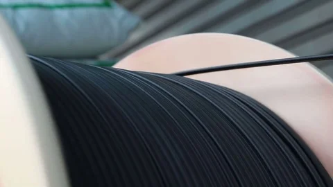 Rolling cable wire fiber optic Stock Footage