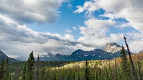 Rolling clouds over the Fryatt Valley, Jasper National Park, Alberta, Canada Stock Footage