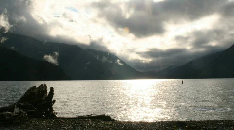 Rolling Clouds Over Lake and Mountains Video stock 435561