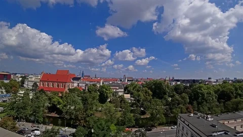 Rolling Clouds Over Old Buildings of Wroclaw Poland at sunny summer day. Stock Footage 100707464