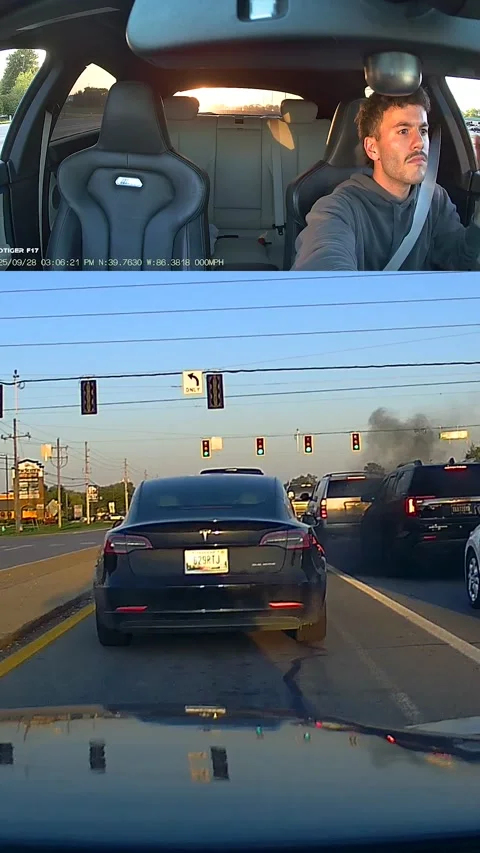 Rolling Coal Next to Cop Car, Avon, Indiana, USA - 17 Oct 2025 Stock Footage 321156389