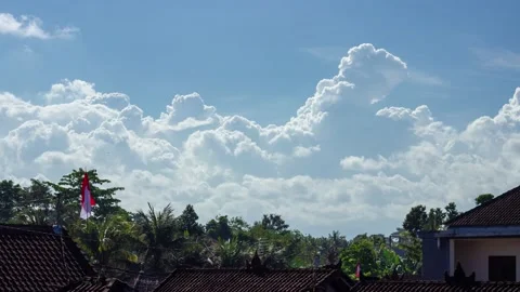 Rolling Cumulus Clouds Growing to Cumulonimbus Over Ubud Town in Bali Time Lapse Stock Footage 199596885