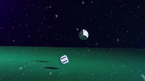 Rolling dice animation over green surface with falling snowflakes Vídeo Stock 306273576