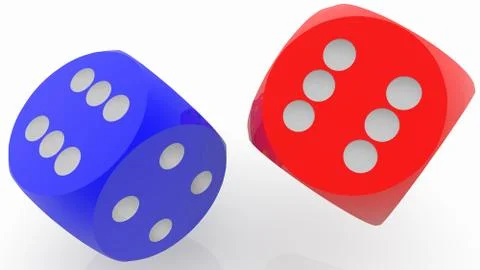 Rolling dice in blue and red colors Stock Illustration
