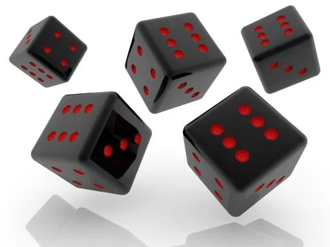 Rolling different black color dice on white.3d illustration Stock Illustration