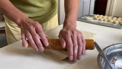 Rolling Dough Over Dumpling Mold Before Filling Stock Footage 315345923