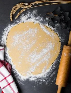 Rolling dough with roller. Stock Photos