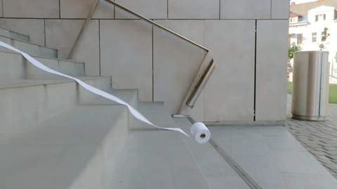 Rolling Down The Steps. Toilet Paper. Stock-Footage 101189077