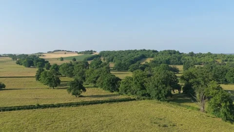 The rolling farmland and green fields of Cuncy les Varzy in the French Stock Footage 346720389