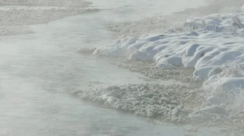 Rolling fog and mist over winter river and snow Stock Footage 22063977