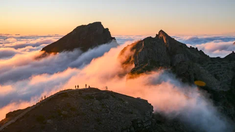 Rolling Fog Waves at Pico do Arieiro during Sunset – 4K Timelapse Stock Footage 332820912